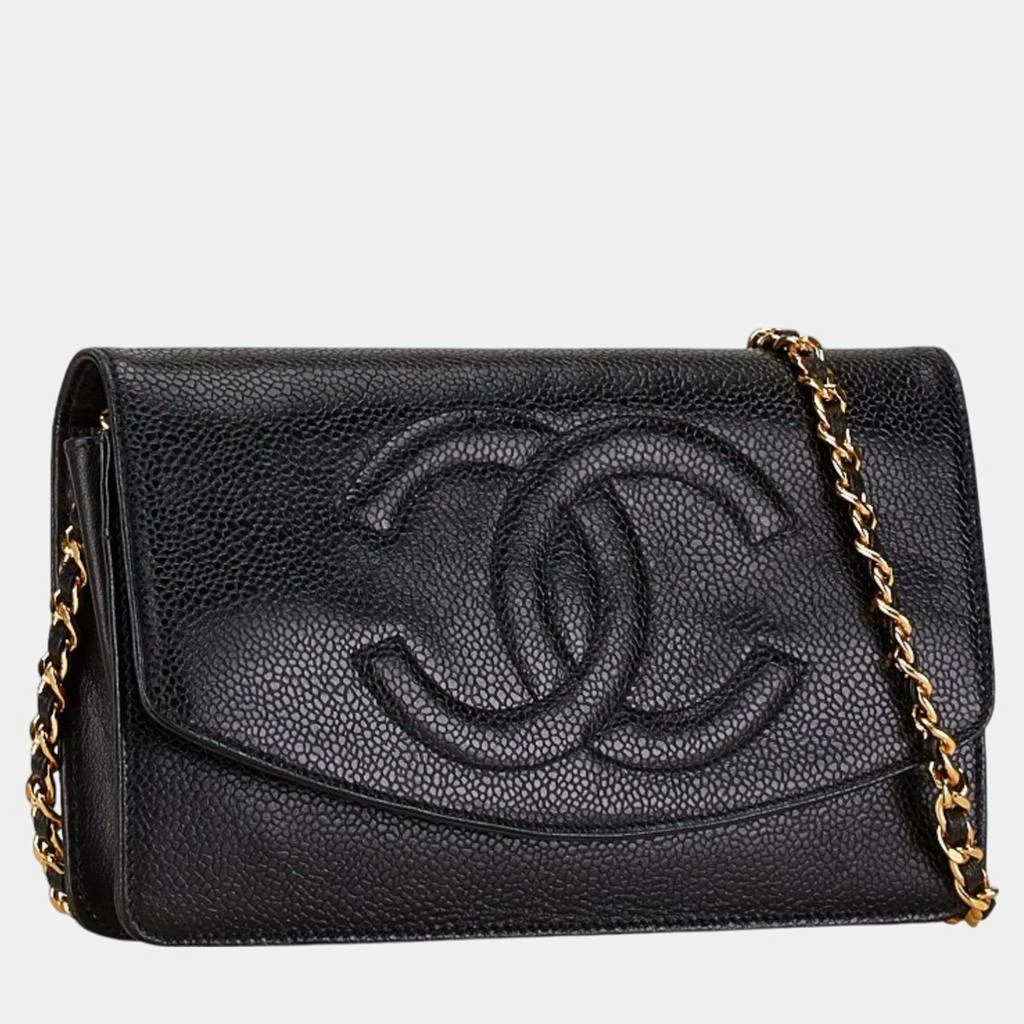 Chanel Chanel Black Caviar Skin Leather Coco Mark Chain Wallet 2
