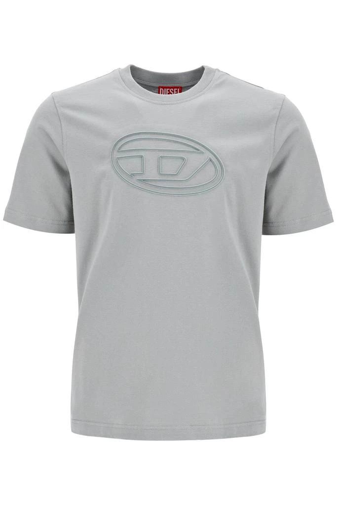 Diesel Gray Cotton T-shirt With Raised Logo 1