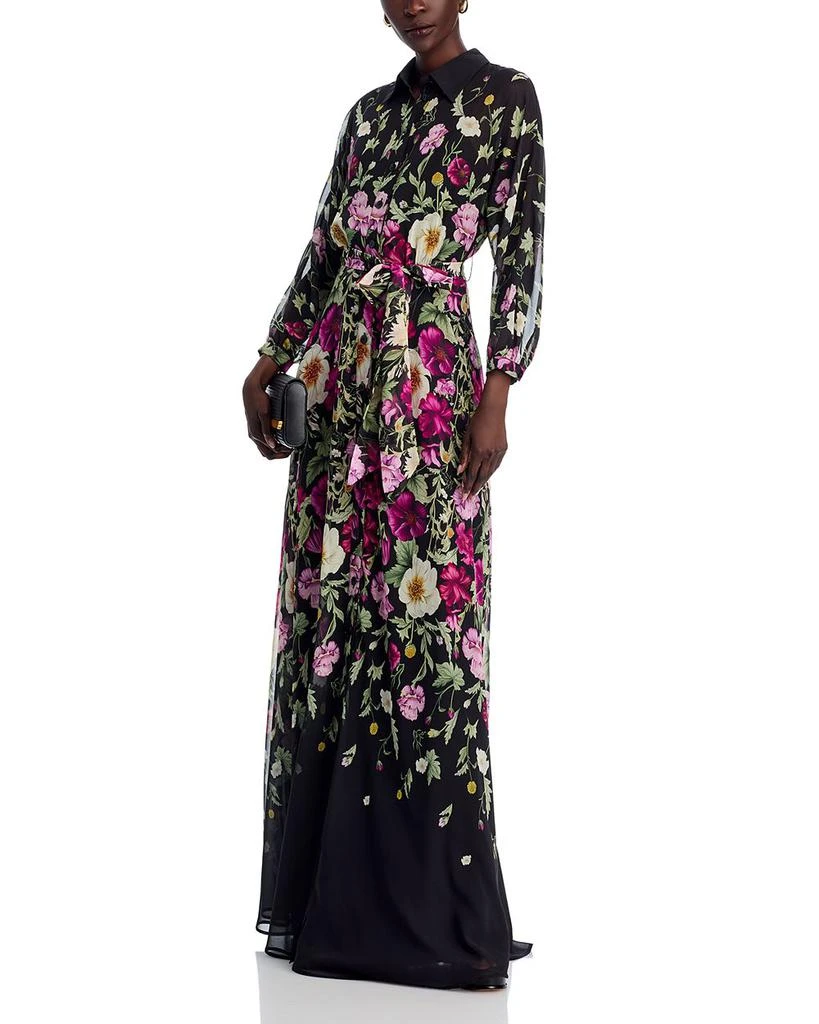 Teri Jon Chiffon Floral Print Shirt Waist Maxi Dress 2