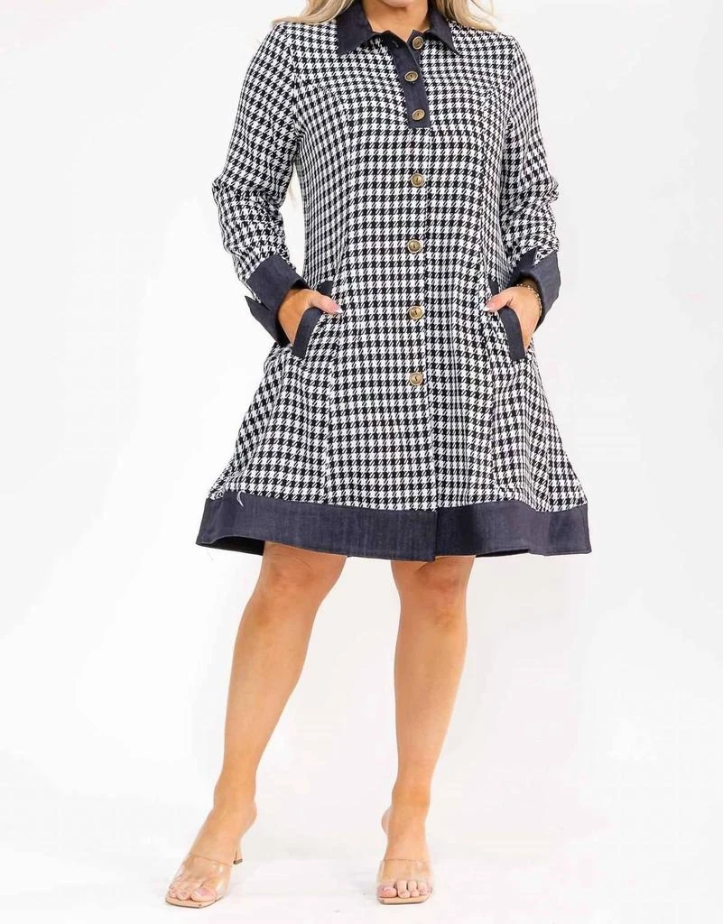 Karen T Design Plaid Coat Dress In Black