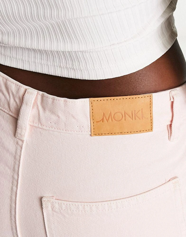 Monki Monki workwear straight leg jeans in pink 2