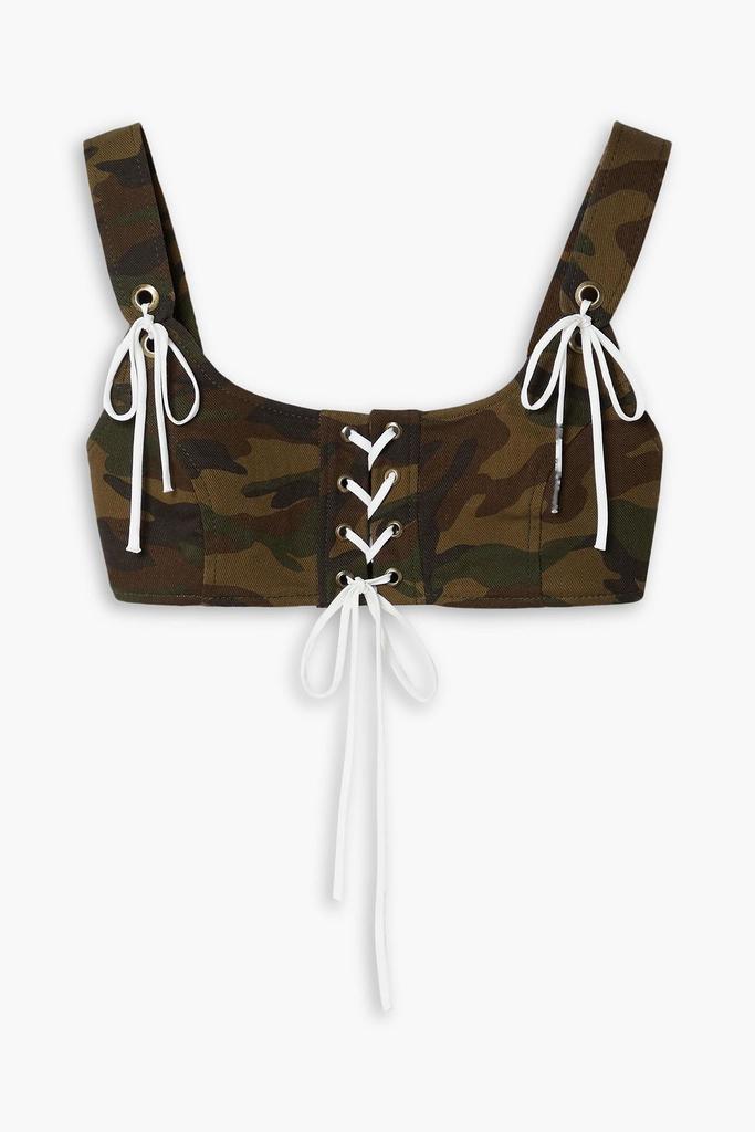 Monse Lace-up printed camouflage-print cotton-twill bralette