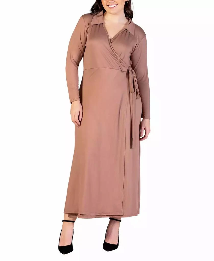 24seven Comfort Apparel Plus Size Collared Wrap Maxi Dress 3