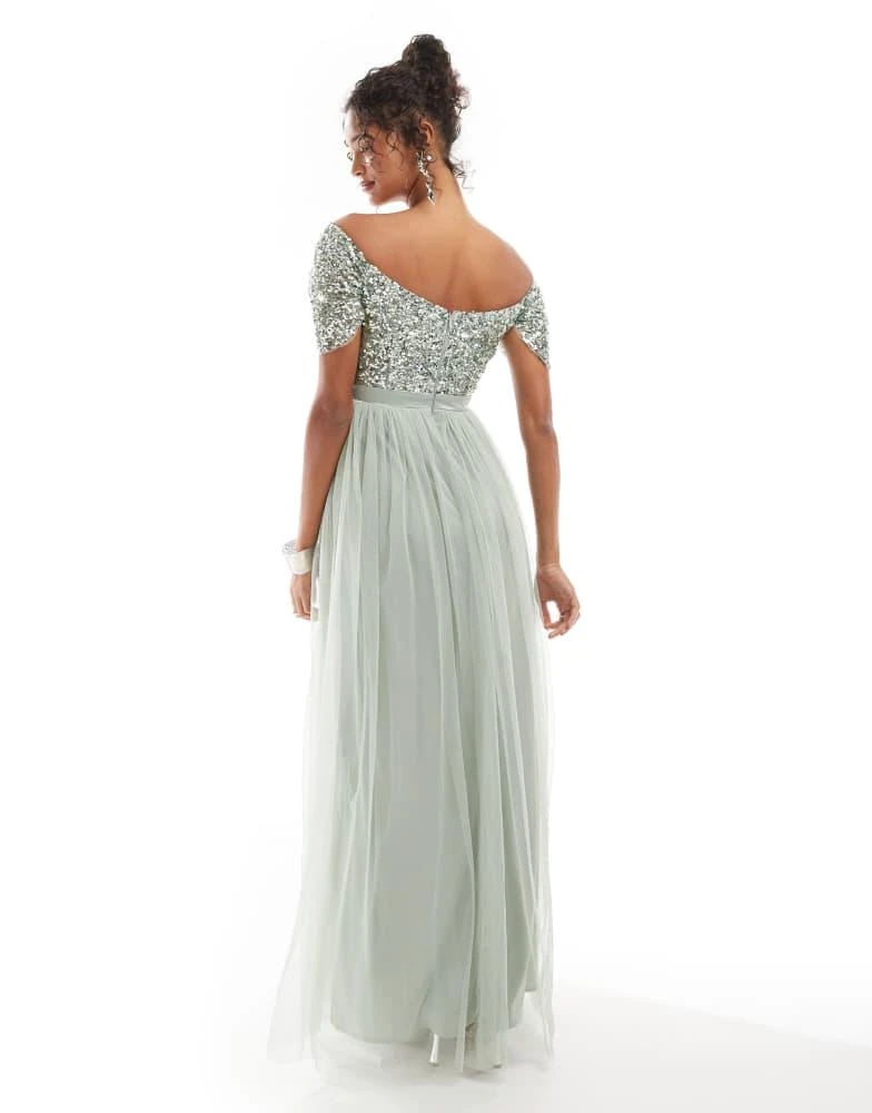 Maya Maya Embellished sweetheart bardot bridesmaid maxi dress in sage green  - Dresses & Skirts - Free Shipping - BeyondStyle