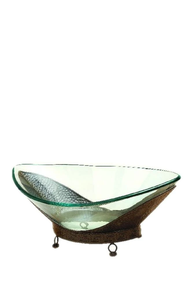 UMA Clear Tempered Glass Traditional Kitchen Serving Bowl with Brown Metal Base 1