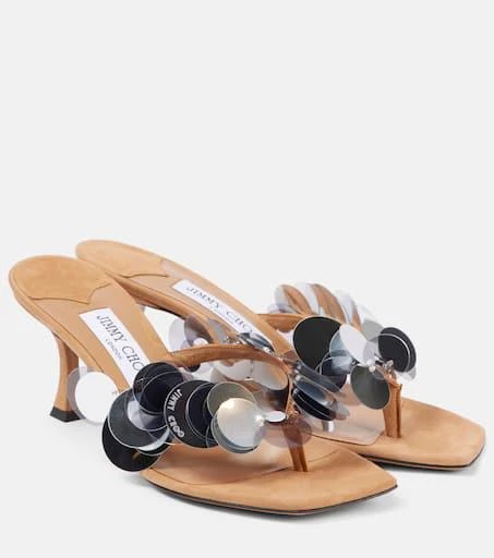 Jimmy Choo Freja 70 sequined suede thong sandals 1