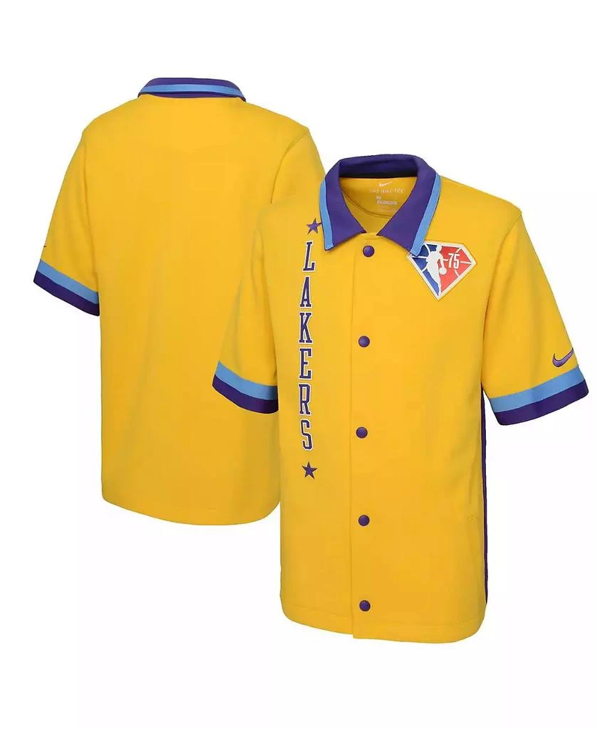 NIKE Big Boys Gold Los Angeles Lakers 2021/22 City Edition Therma Flex Short Sleeve Collar Jacket 1