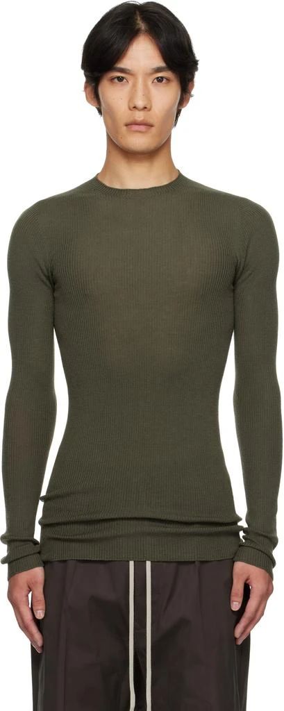 Rick Owens Khaki Concordians Ribbed Round Neck Sweater 1