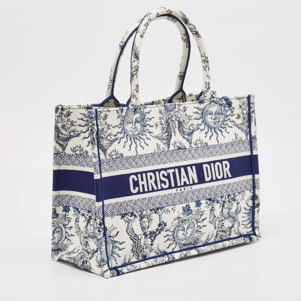 Dior Dior White/Blue Embroidered Toile De Jouy Soleil Canvas Medium Book Tote  3