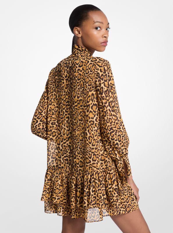 Michael Kors Leopard Print Georgette Tie-Neck Dress