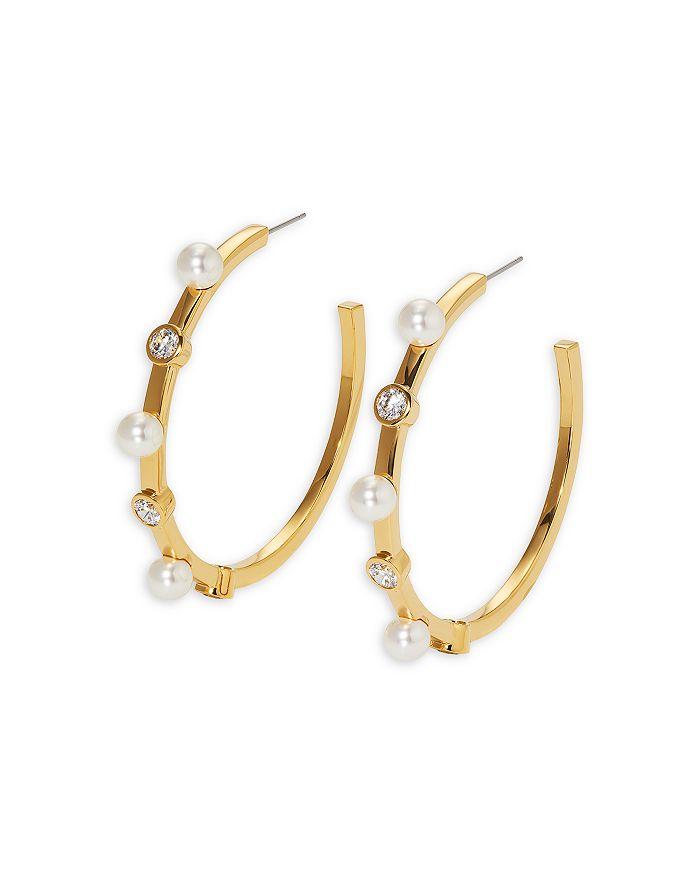 Nadri Imitation Pearl & Cubic Zirconia Large C Hoop Earrings