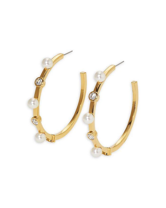 Nadri Imitation Pearl & Cubic Zirconia Large C Hoop Earrings 1