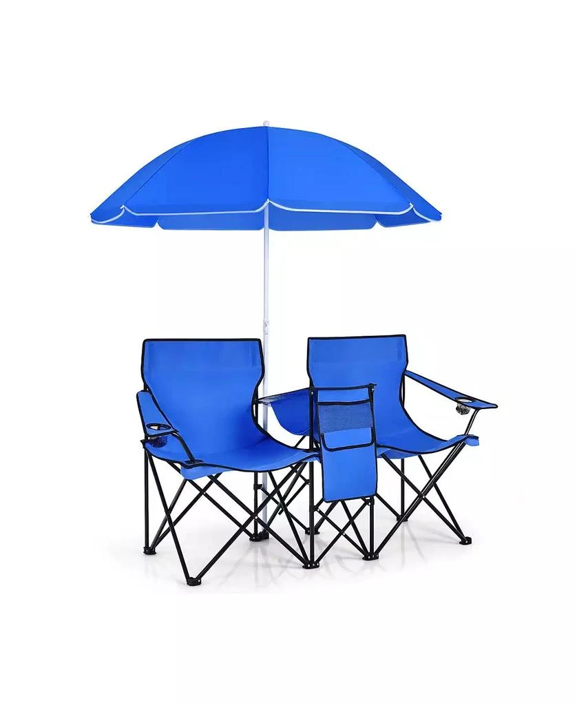 KUYOTQ Portable Folding Picnic Double Chair With Umbrella