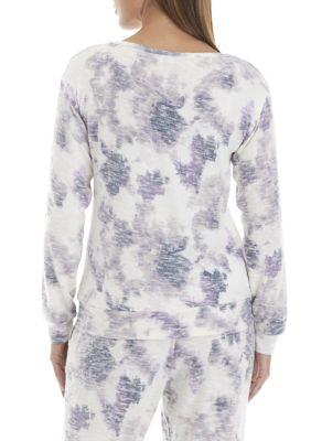 Love, Fire Fire Printed Slub Hacci Long Sleeve V Neck Sleep Shirt