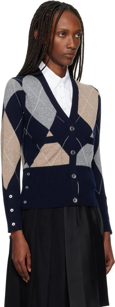Thom Browne Navy Argyle Intarsia Cashmere V Neck Cardigan 2