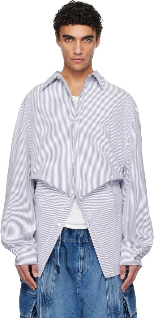Hed Mayner Navy & White Striped Poplin Shirt
