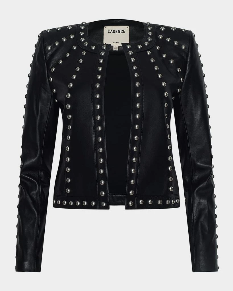 L
Agence Fia Studded Collarless Leather Jacket