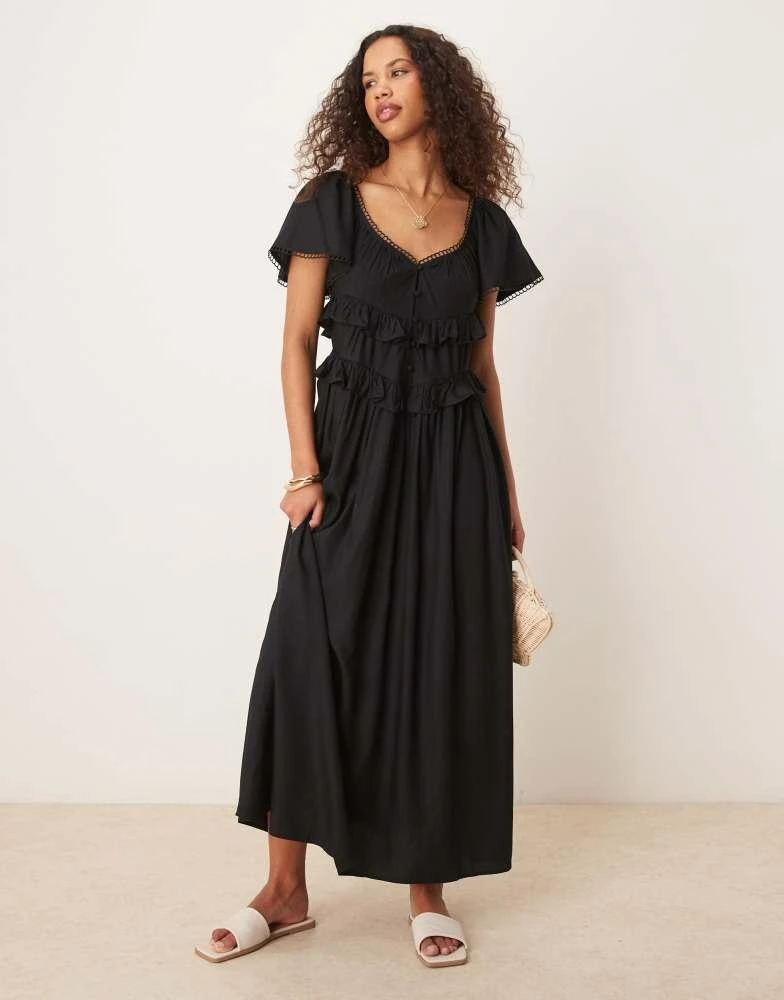 basque waist black dress Lace Up Back Basque Waist Puff Mini Dress main image 1