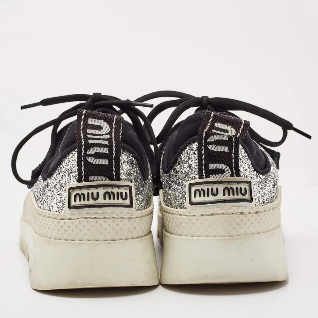 Miu Miu Miu Miu Silver Fabric and Glitter Lace Up Sneakers Size 37 5