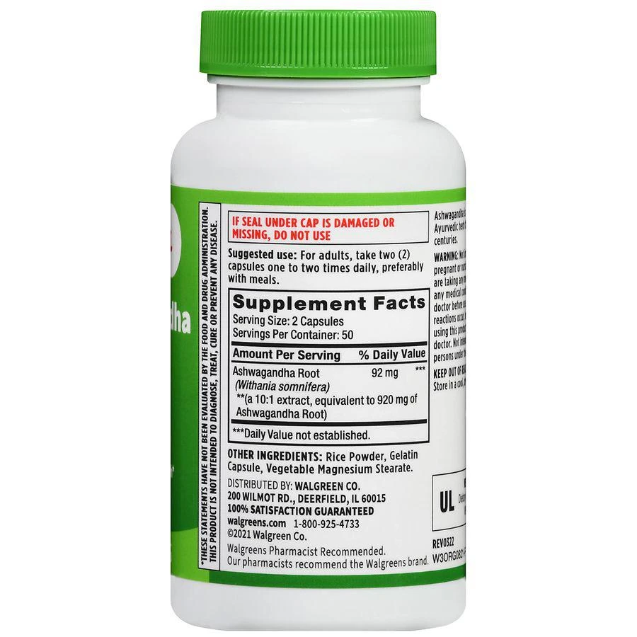 Walgreens Ashwagandha Root 920 mg Capsules (50 days) 3