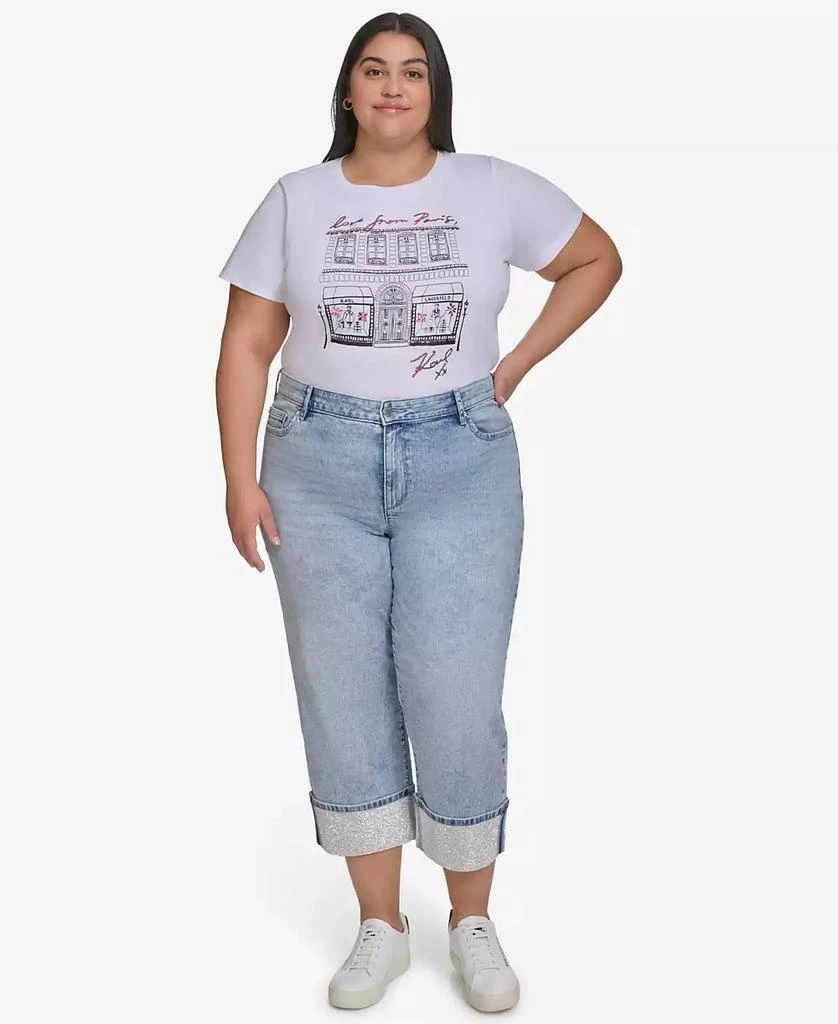 Karl Lagerfeld Paris Plus Size Mid-Rise Crystal Cuffed Jeans, Exclusively at Macy's 4