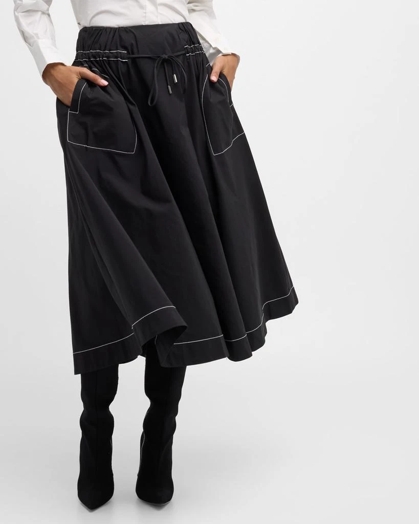 SIMKHAI Tona Drawstring Topstitched Midi Skirt 7