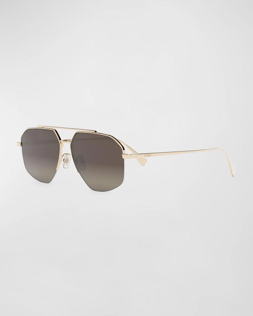 Fendi Men's Double-Bridge Metal Rectangle Sunglasses 1