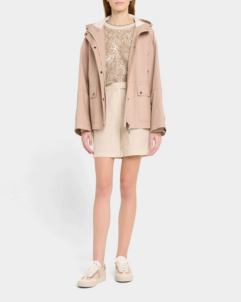 Brunello Cucinelli Linen-Silk Paillette Open Knit Crewneck Sweater 2