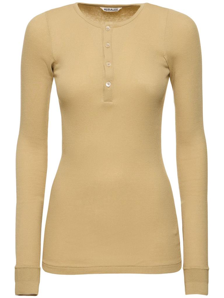 AURALEE Buttoned Cotton T-shirt