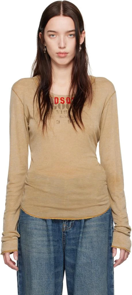 DSQUARED2 Beige Marble Dyed Choke Fit Long Sleeve T-Shirt 1