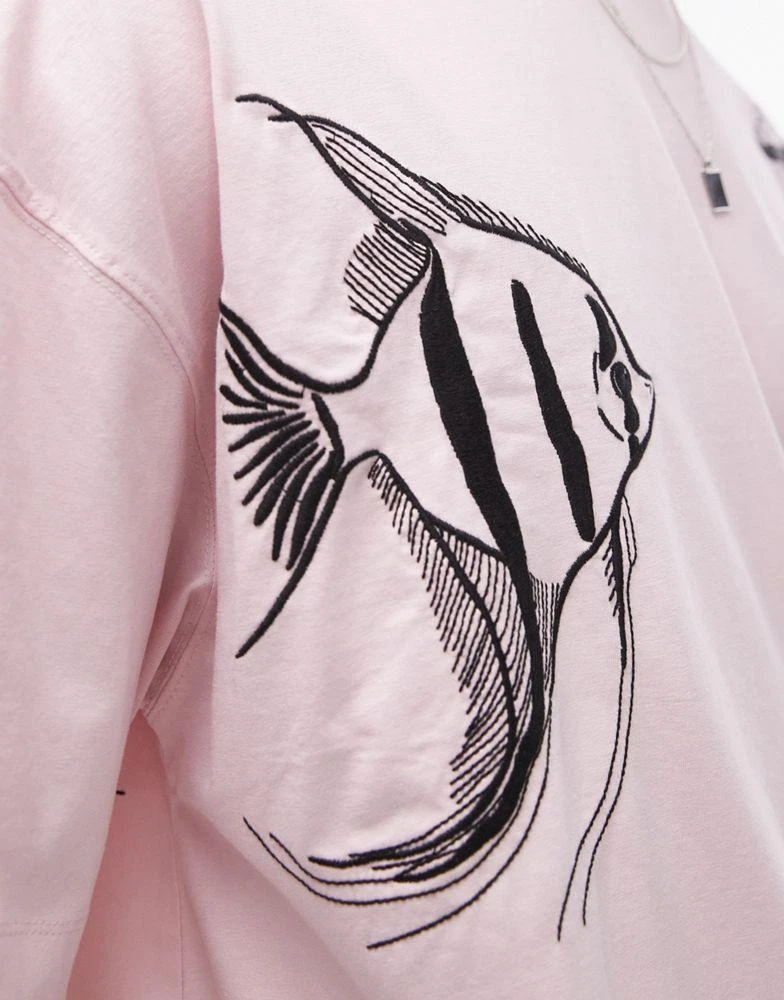 Topman Topman extreme oversized fit t-shirt with animal embroidery in pink 3