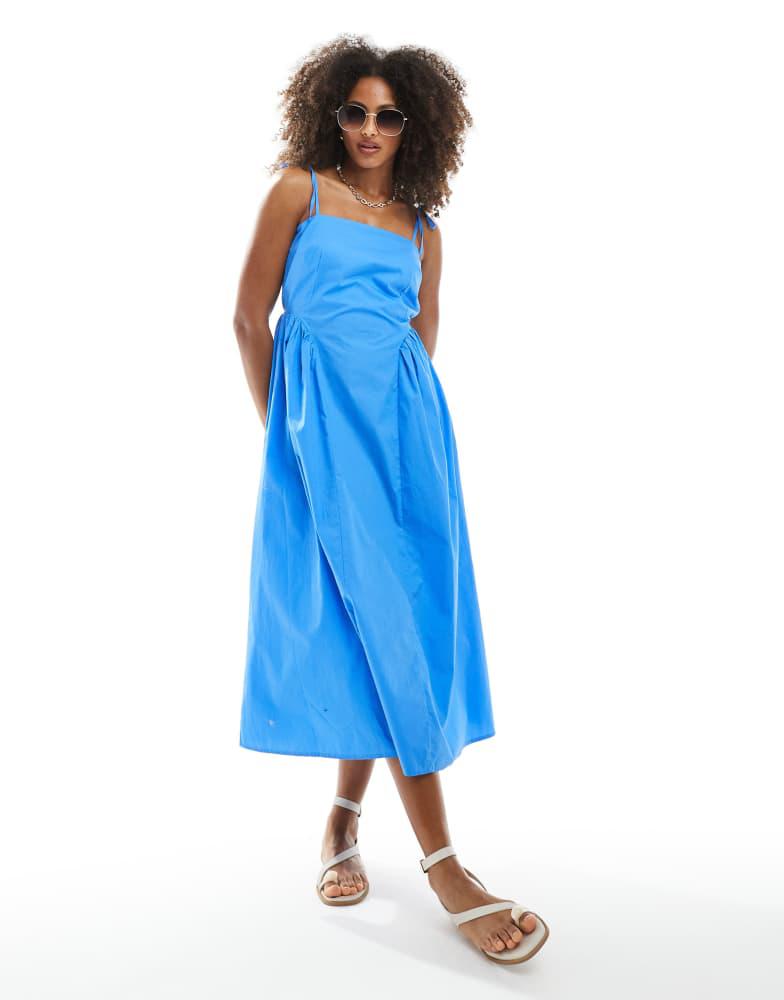 New Look New Look poplin tie strap midi dress in blue