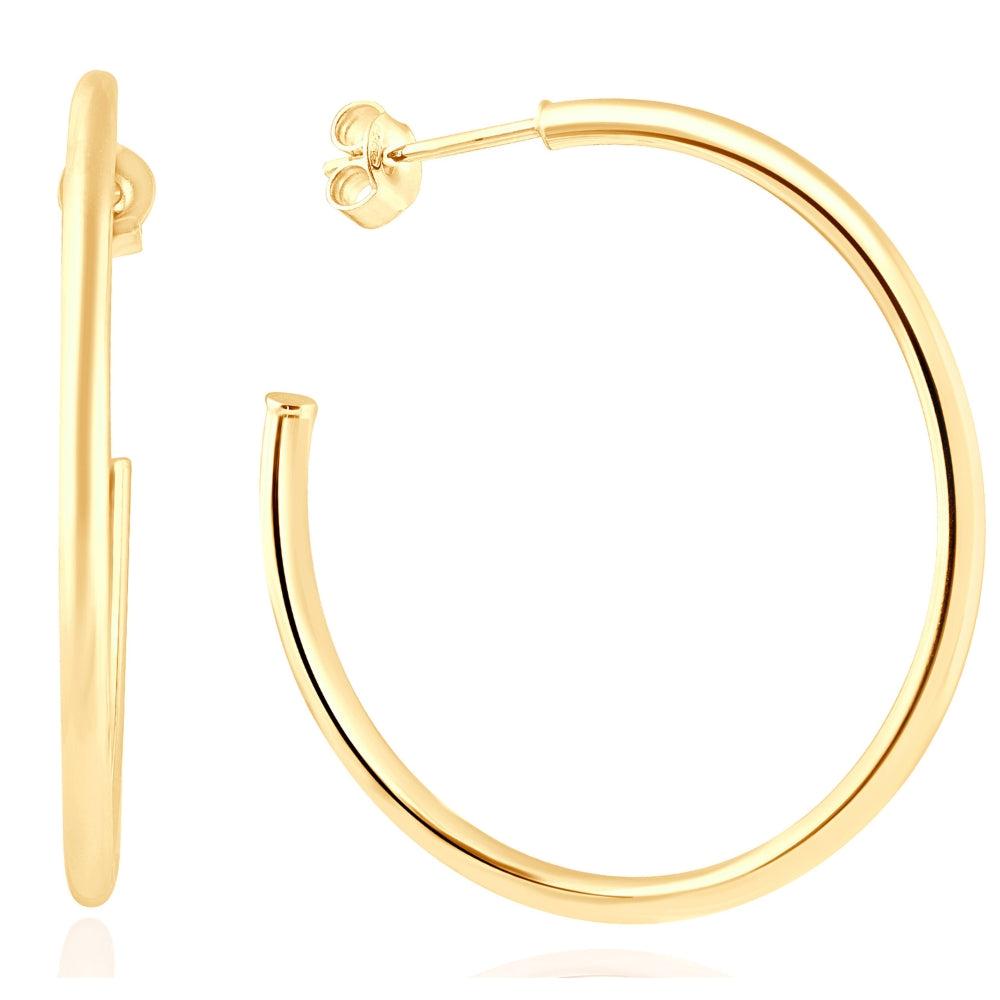 Pompeii3 14k Yellow Gold 2mm Designer Hoops Women's Earrings 1 3/4" Tall 1.60grams