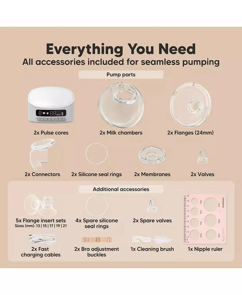 KeaBabies Pulse S10 Pro Breast Pump Hands Free, Electric Wearable Breastfeeding Pump, With Full Set Soft Silicone Flange Inserts 5