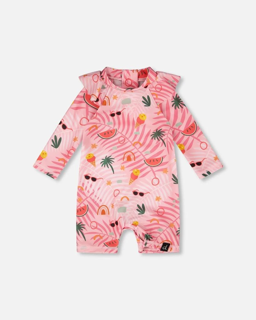 Deux par Deux Baby and Toddler One-Piece Long Sleeve Rashguard Pink Beach Print