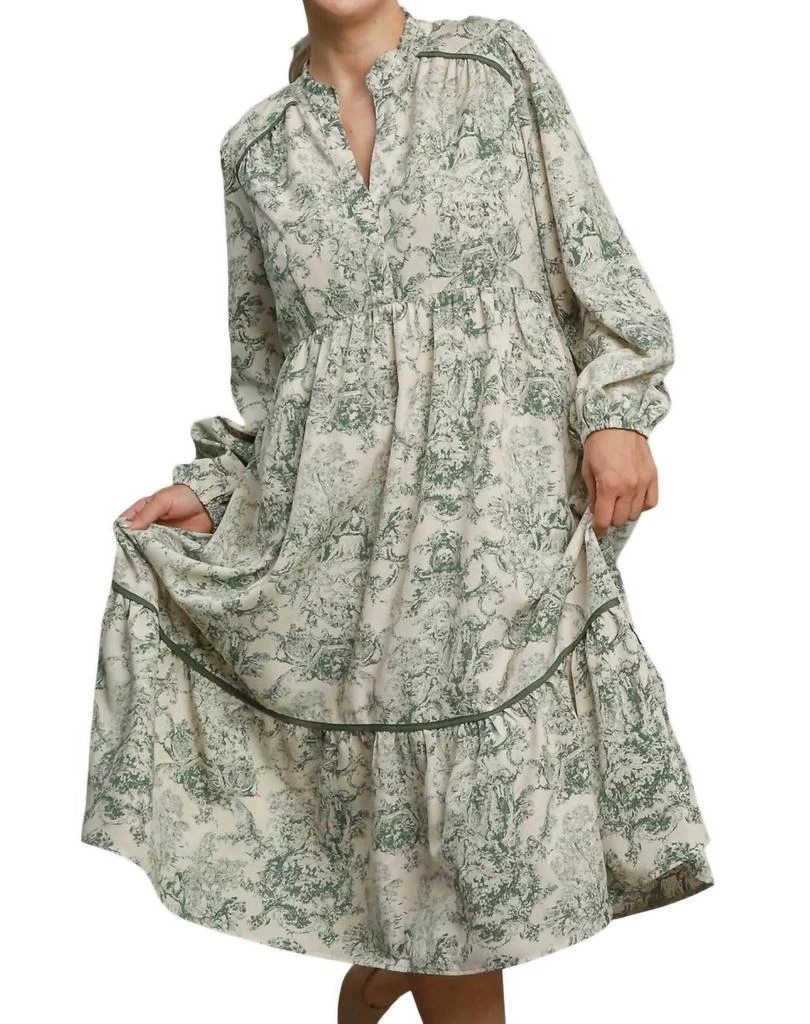 umgee Toile Maxi Dress In Forest Green 1
