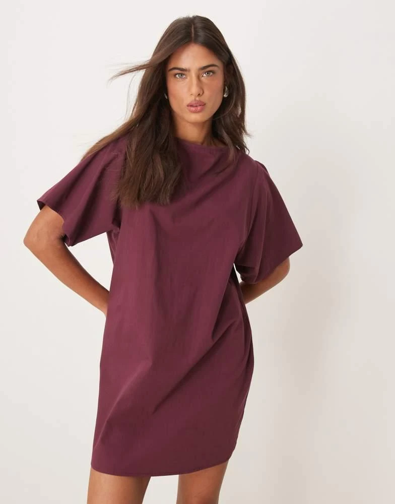 plum t shirt dress ASOS Design Cord T-Shirt Mini Dress with stitching detail in plum-Red