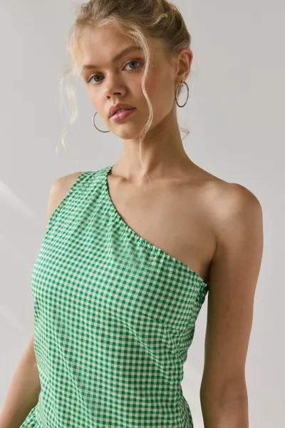 Motel Motel Munasa One-Shoulder Drop Waist Gingham Mini Dress