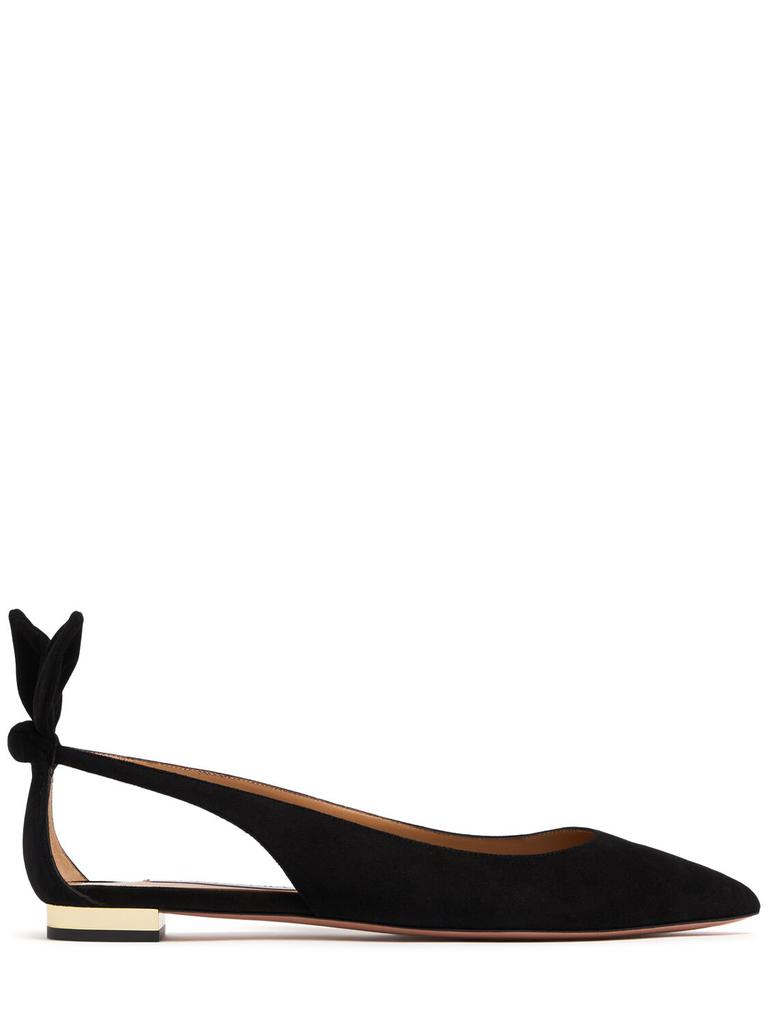 AQUAZZURA 10mm Bow Tie Suede Ballerina Flats