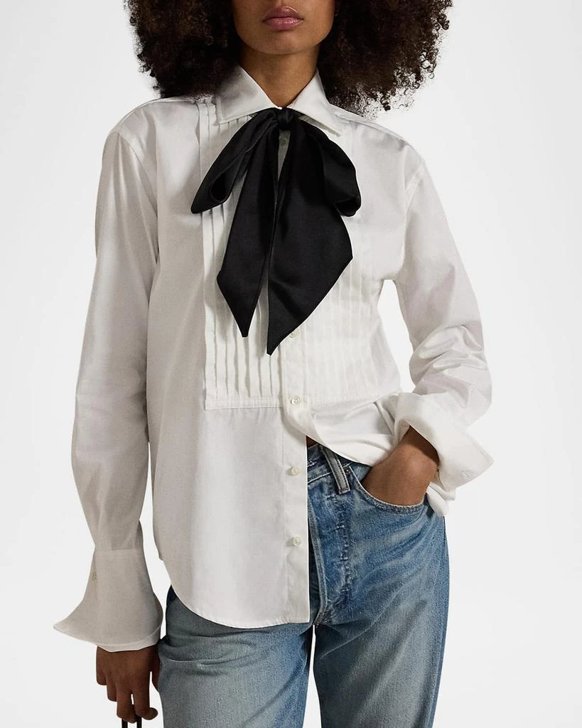 Ralph Lauren Pintuck Tie-Neck Cotton Tuxedo Shirt 1