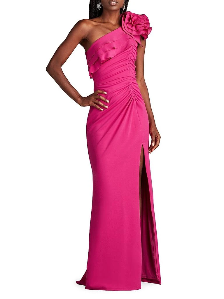 Tadashi Shoji One-Shoulder Flower Detail Crepe Gown 2