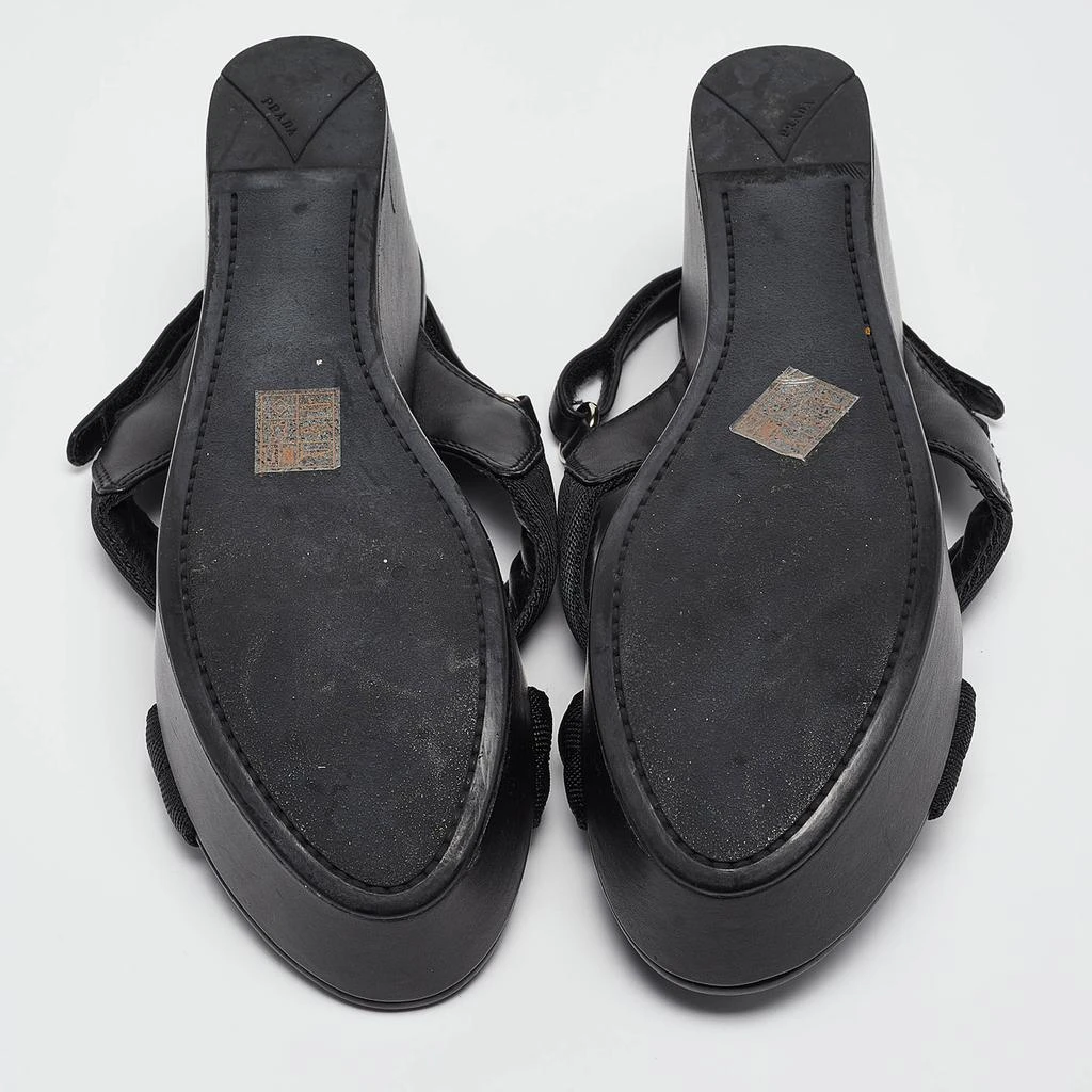 Prada Prada Sport Black Leather and Canvas Strap Wedge Sandals Size 40 6