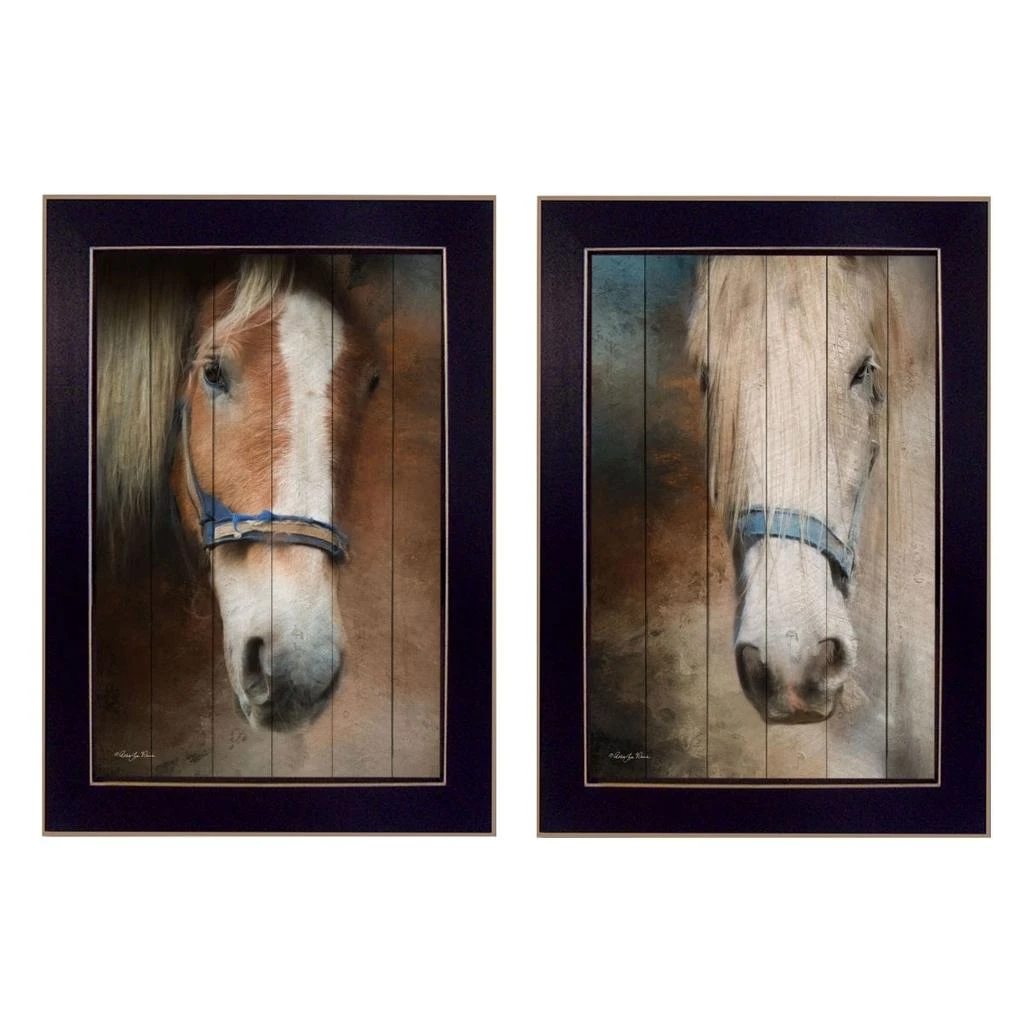 Hivvago Set Of Two Two Horses Black Framed Print Wall Art 2