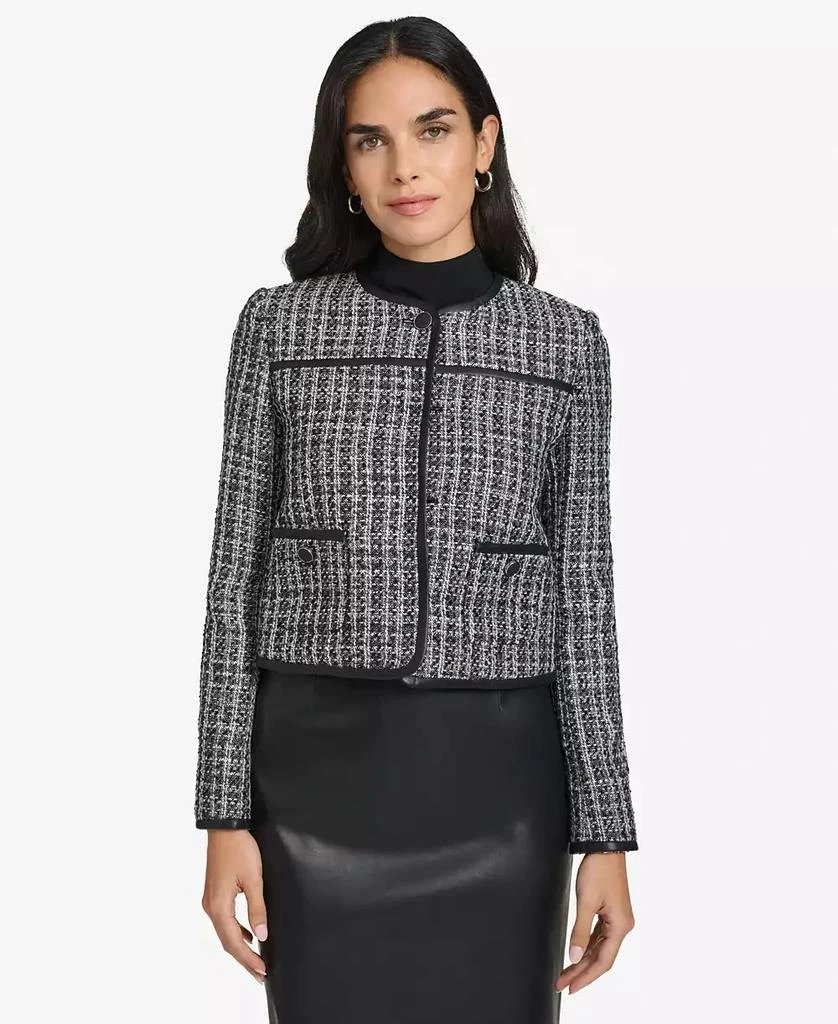 Calvin Klein Women's Faux Leather Trim Tweed Jacket 2