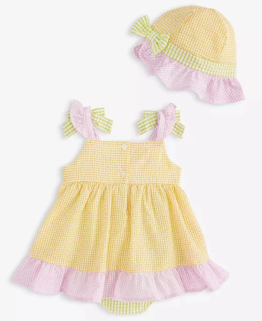 Blueberi Boulevard Baby Girls Seersucker Sunsuit Dress & Hat, 2 Piece Set 3