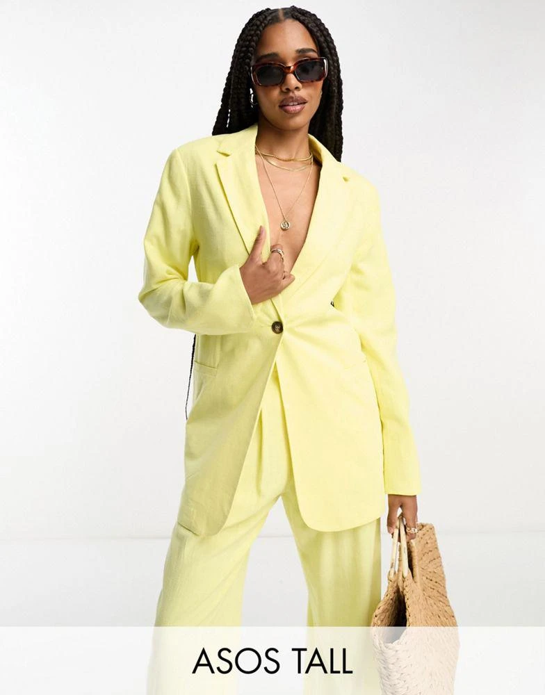 ASOS ASOS DESIGN Tall slim fit suit blazer with linen in lemon 1