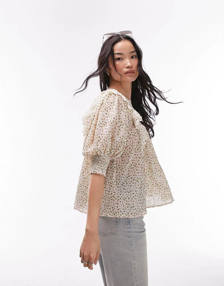 Topshop Topshop ditsy floral embroidered smock top in blush 4