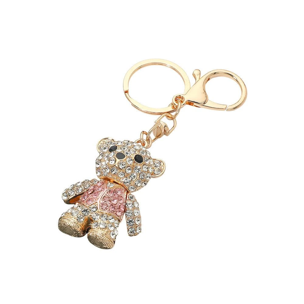 FASHNZFAB Rhinestone Pave Teddy Bear Keychain Bag Charm 2