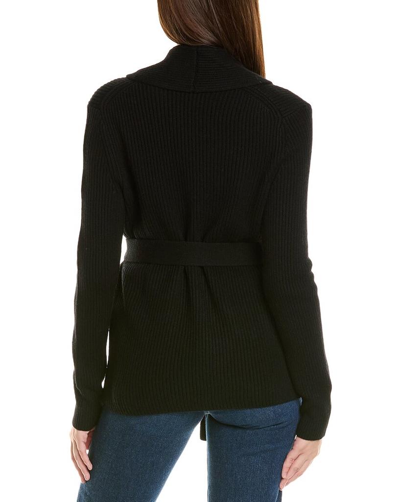 Bruno Magli Ribbed Belted Shawl Wool Cardigan