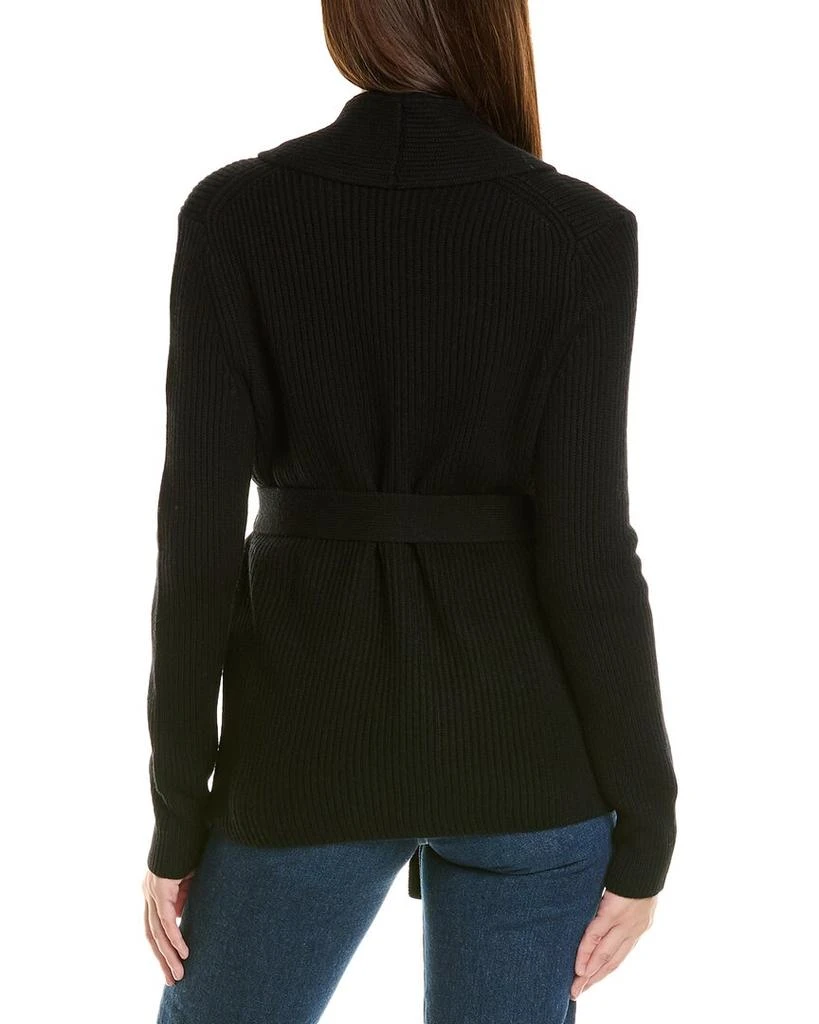 Bruno Magli Ribbed Belted Shawl Wool Cardigan 2